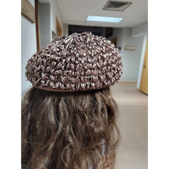 Mid Century Brown Ribbon Beret wi/Rhinestone Brooch &Bow main image 5